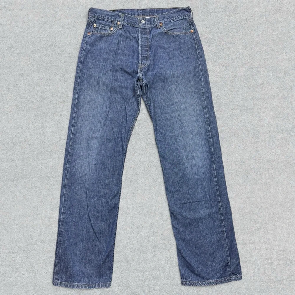 Y2K Levi's 501 Jeans Mens 36x34 Blue Denim Fade Straight Leg Button Fly WPL 423